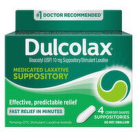 Dulcolax Laxative, Medicated, 10 mg, Comfort-Shaped Suppositories, 4 Each