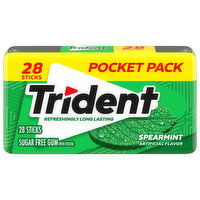 Trident Sticks, Sugar Free, Spearmint, Pocket Pack, 28 Each