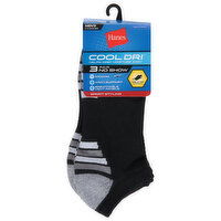 Hanes Cool Dri Socks, No Show, Black, Men's, 3 Each