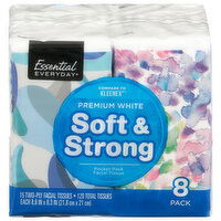 Essential Everyday Facial Tissues, Soft & Strong, Premium White, Two-Ply, Pocket Pack, 8 Pack, 8 Each