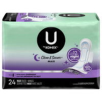U by Kotex Clean & Secure Maxi Extra Heavy Overnight Pads + Wings, 24 Each
