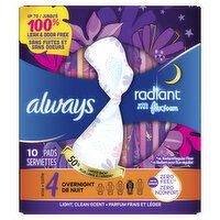 Always Radiant Always Radiant Pads, Size 4, Overnight, with Wings, 10 CT, 10 Each