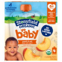 Stonyfield Organic Yo Baby Yogurt, Peach & Oat, Whole Milk, 6+ Months, 4 Each