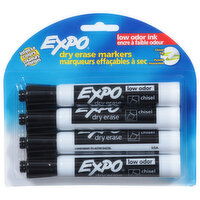 Expo Erase Markers, Dry, Low Odor Ink, Chisel Tip, 4 Each