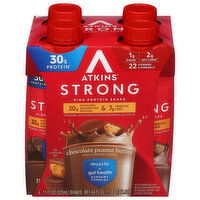 Atkins High Protein Shake, Chocolate Peanut Butter, Strong, Muscle + Gut Health, 4 Each