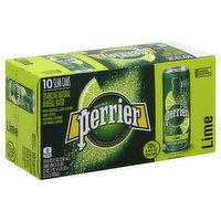 Perrier Sparkling Water, Natural Mineral, Lime, Slim Can, 10 Each