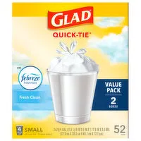 Glad Quick-Tie Trash Bags, Fresh Clean, Small, 4 Gallon, Value Pack, 2 Each