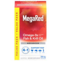 MegaRed Omega-3s, Advanced, Fish & Krill Oil, 4 in 1, 500 mg, Softgels, Value Pack, 80 Each