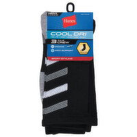 Hanes Cool Dri Socks, Crew, Black, Men's, 3 Each