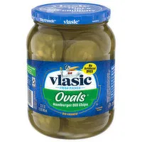 Vlasic Ovals Pickles, Hamburger Dill Chips, 32 Fluid ounce