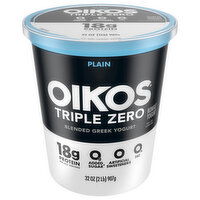 Oikos Triple Zero Yogurt, Nonfat, Greek, Blended, Plain, 32 Ounce