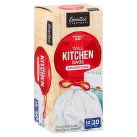 Essential Everyday Tall Kitchen Bags, Drawstring, 13 Gallon, 20 Each