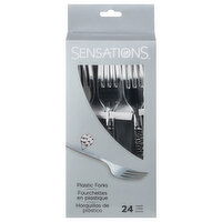 Sensations Forks, Plastic, Silver Metallic, Hammered, 24 Each