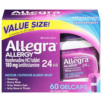 Allegra Allergy, 180 mg, 24 Hr, Non-Drowsy, Gelcaps, Value Size!, 60 Each