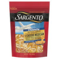 Sargento Cheese, Traditional Cut, 3 Cheese Mexican, Shredded, 7 Ounce