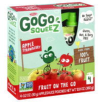 GoGo Squeez Apple Sauce, Fruit On The Go, Apple Strawberry, 4 Pack, 4 Each