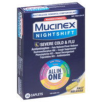 Mucinex Night Shift Severe Cold & Flu, Maximum Strength, Caplets, 20 Each