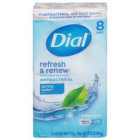 Dial Refresh & Renew Bar Soap, Deodorant, Antibacterial, Spring Water Scent, 8 Each