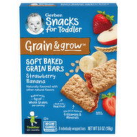 Gerber Snacks for Baby Grain Bars, Soft Baked, Grain Bars, Strawberry Banana, Toddler, 12+ Months, 8 Each