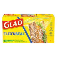 Glad Flex N Seal Zipper Bags, Sandwich, 100 Each