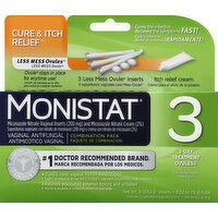 Monistat 3 Cure & Itch Relief Vaginal Antifungal, 3-Day Treatment Ovules, Combination Pack, 1 Each