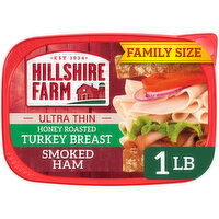 Hillshire Farm Ultra Thin Sliced Deli Lunch Meat, Honey Roasted Turkey Breast and Smoked Ham, 16 Ounce