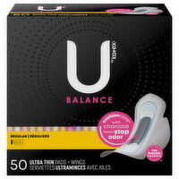 U by Kotex Balance Pads + Wings, Ultra Thin, Regular, 50 Each