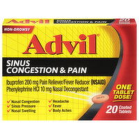 Advil Sinus Congestion & Pain, Coated Tablets, 20 Each