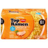 Nissin Top Ramen Ramen Noodle Soup, Chicken Flavor, 6 Pack, 6 Each