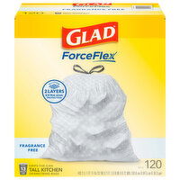 Glad ForceFlex Tall Kitchen 13 Gallon Fragrance Free Drawstring Bags, 120 Each