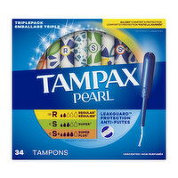 Tampax Pearl Tampax Pearl Tampons Multipack with LeakGuard Braid, Regular/Super/Super Plus, 34 Ct, 34 Each