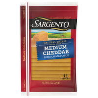 Sargento Cheese, Natural, Medium Cheddar, Sliced, 11 Each