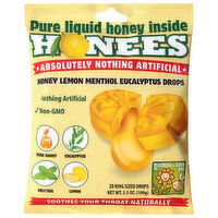 Honees Throat Drops, with Honey, Lemon, Menthol & Eucalyptus, Soothing, 20 Each