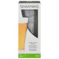 Sensations Pilsner Glasses, Plastic, 14 Fluid Ounce, 4 Each