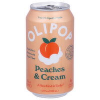 Olipop Soda, Peaches & Cream, 12 Fluid ounce