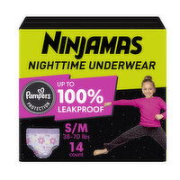 Ninjamas Nighttime Bedwetting Underwear Girl Size S/M, 14 Each