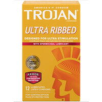 Trojan Stimulations Ultra Ribbed Spermicidal Condoms, 12 Each