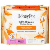 The Honey Pot Company 100% Organic Cotton Cover Regular Pads with Wings, 20 Each