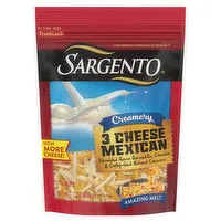 Sargento Shredded Cheese, 3 Cheese Mexican, Creamery, 7 Each