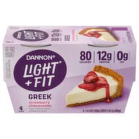 Dannon Light + Fit Yogurt, Fat Free, Greek, Strawberry Cheesecake, 4 Each