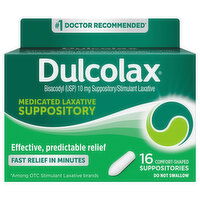 Dulcolax Laxative, Medicated, 10 mg, Comfort-Shaped Suppositories, 16 Each