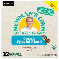 Newman's Own Coffee, Medium Roast, Organic, Special Blend, Value Pack, 32 Each