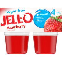 Jell-O Strawberry Sugar Free Ready-to-Eat Jello Cups Gelatin Snack, 4 Each