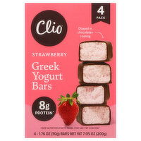 Clio Yogurt Bars, Greek, Strawberry, 4 Pack, 4 Each