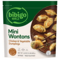 Bibigo Dumplings, Chicken & Vegetable, Wontons, Mini, 24 Ounce