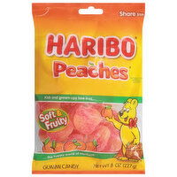 Haribo Gummi Candy, Peaches, Soft & Fruity, 8 Ounce