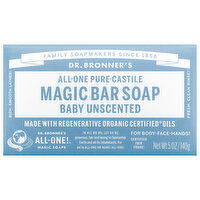 Dr. Bronner's Magic Bar Soap, Pure-Castile, All-One, Baby Unscented, 5 Ounce