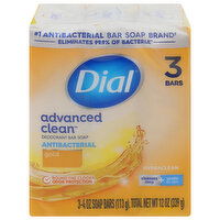 Dial Advanced Clean Bar Soap, Deodorant, Antibacterial, Gold, 3 Each