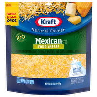 Kraft Shredded Cheese, Four Cheese, Mexican Style, Family Size, 24 Ounce