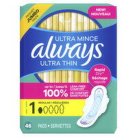 Always Ultra Thin Always Ultra Thin Pads with Wings, Size 1, 46, 46 Each